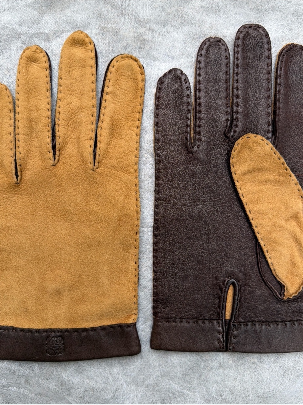 Loewe Two-Tone Brown and Tan Leather Gloves